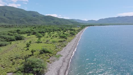 Aerial-view-of-Bahia-de-Ocoa-coastline-in-province-of-Azua,-Dominican-Republic