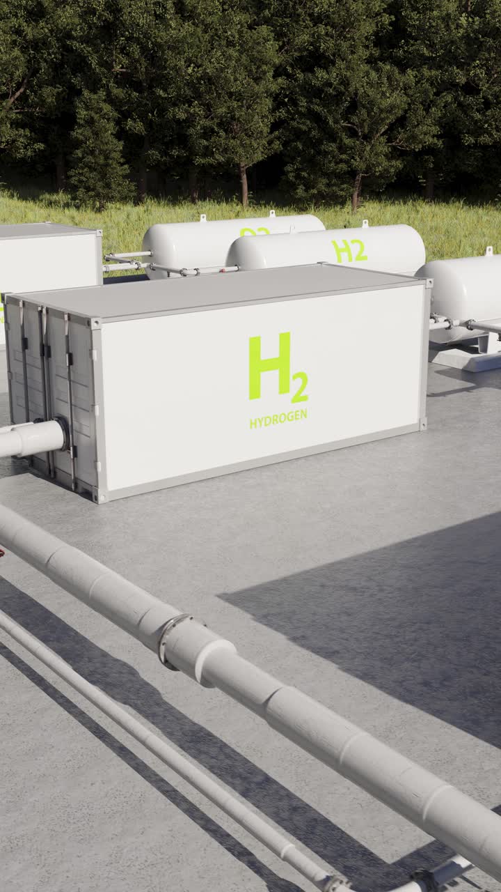 Hydrogen production plant opening its doors. Vertical animation