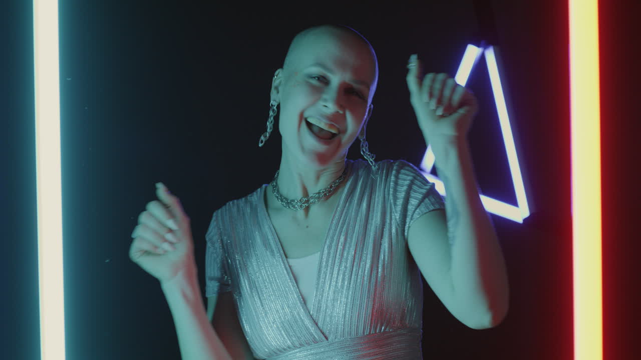 Woman Dancing in Neon Lights