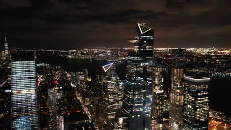 an aerial view shows the skyline by the westward hudson yards in new york city new york