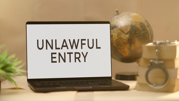 UNLAWFUL ENTRY DISPLAYED IN LEGAL LAPTOP SCREEN