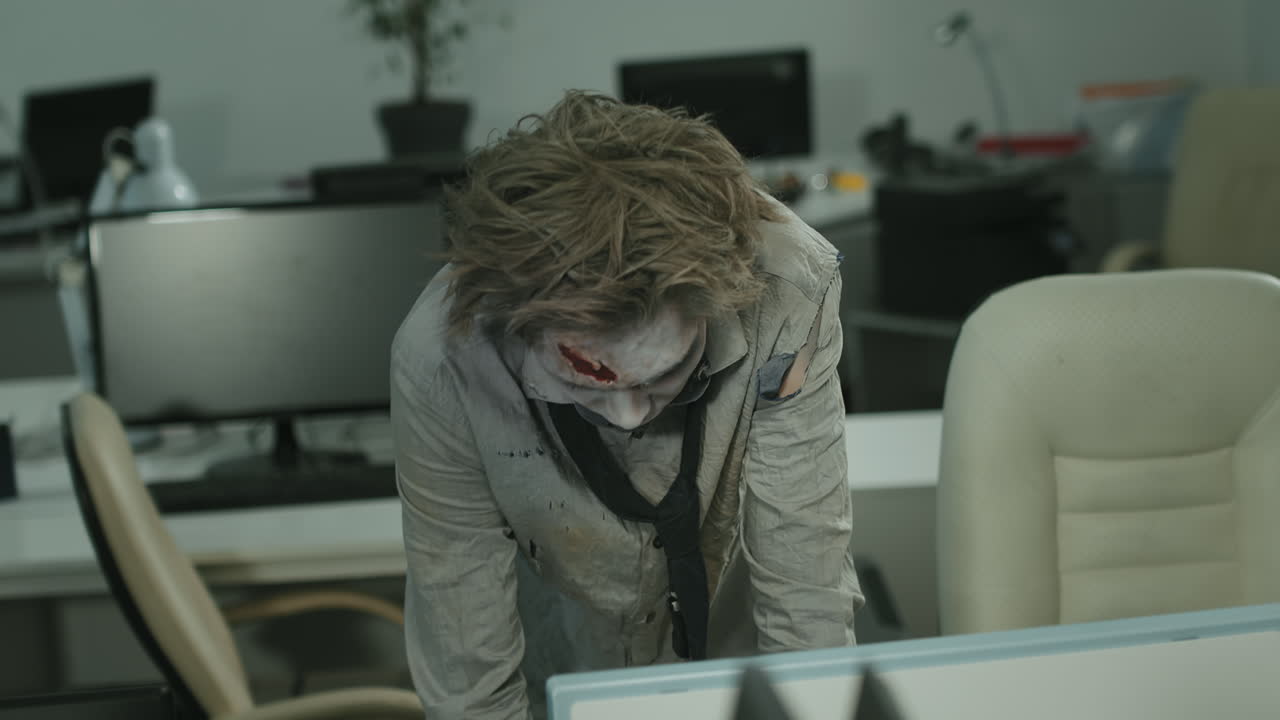 Zombie Man Working in Office