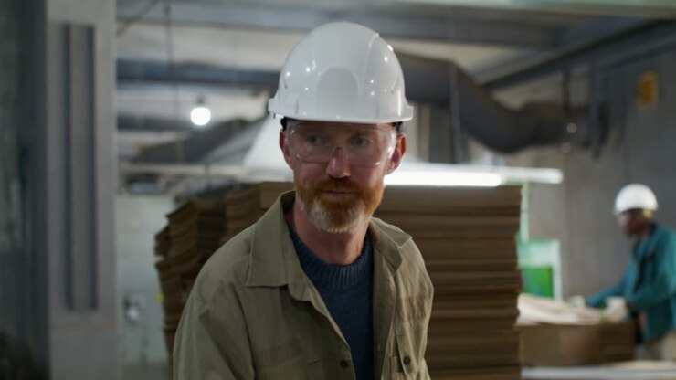 Factory Worker Inspecting Materials
