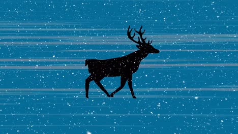 animation of reindeer and snow falling on blue background