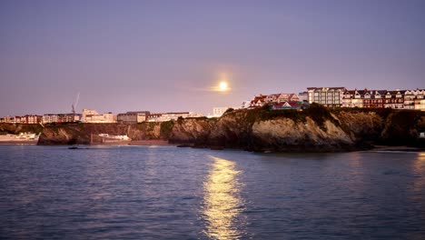 newquay, timelapse evening view with the super moon