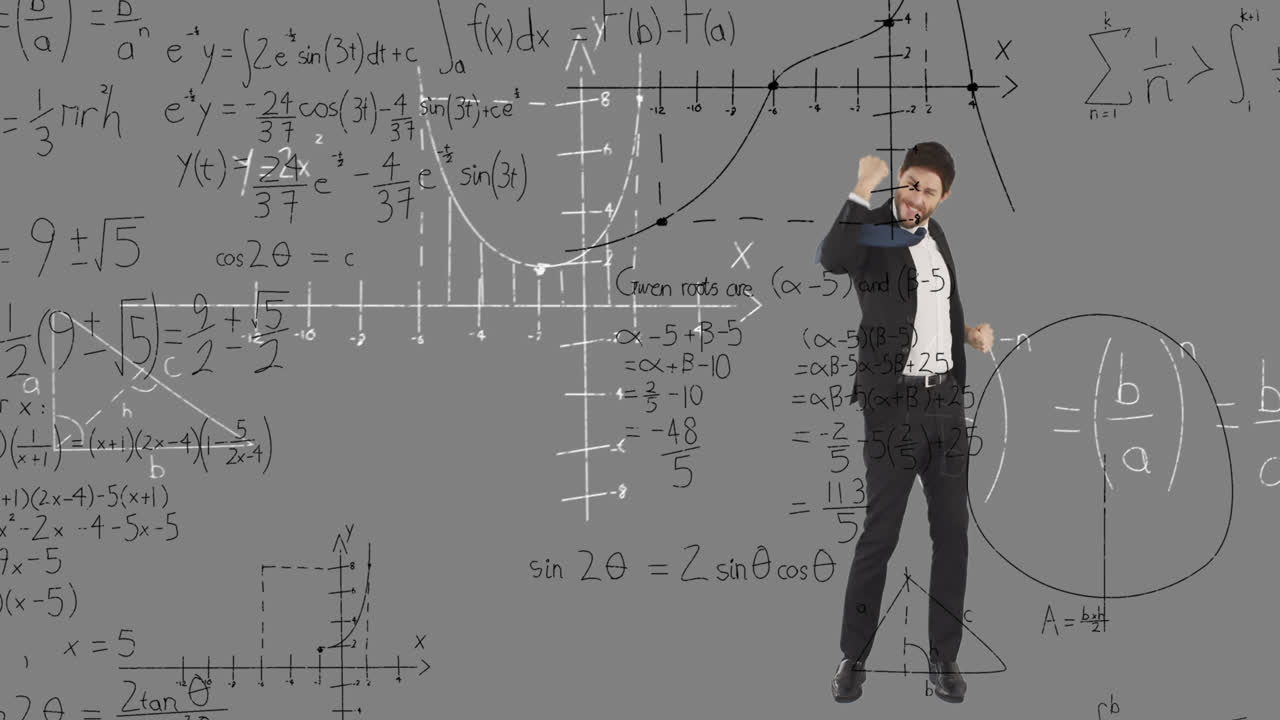 카우카시안 사업가에 대한 수학적 데이터 처리의 애니메이션