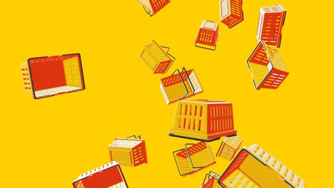 yellow shopping baskets on yellow background.