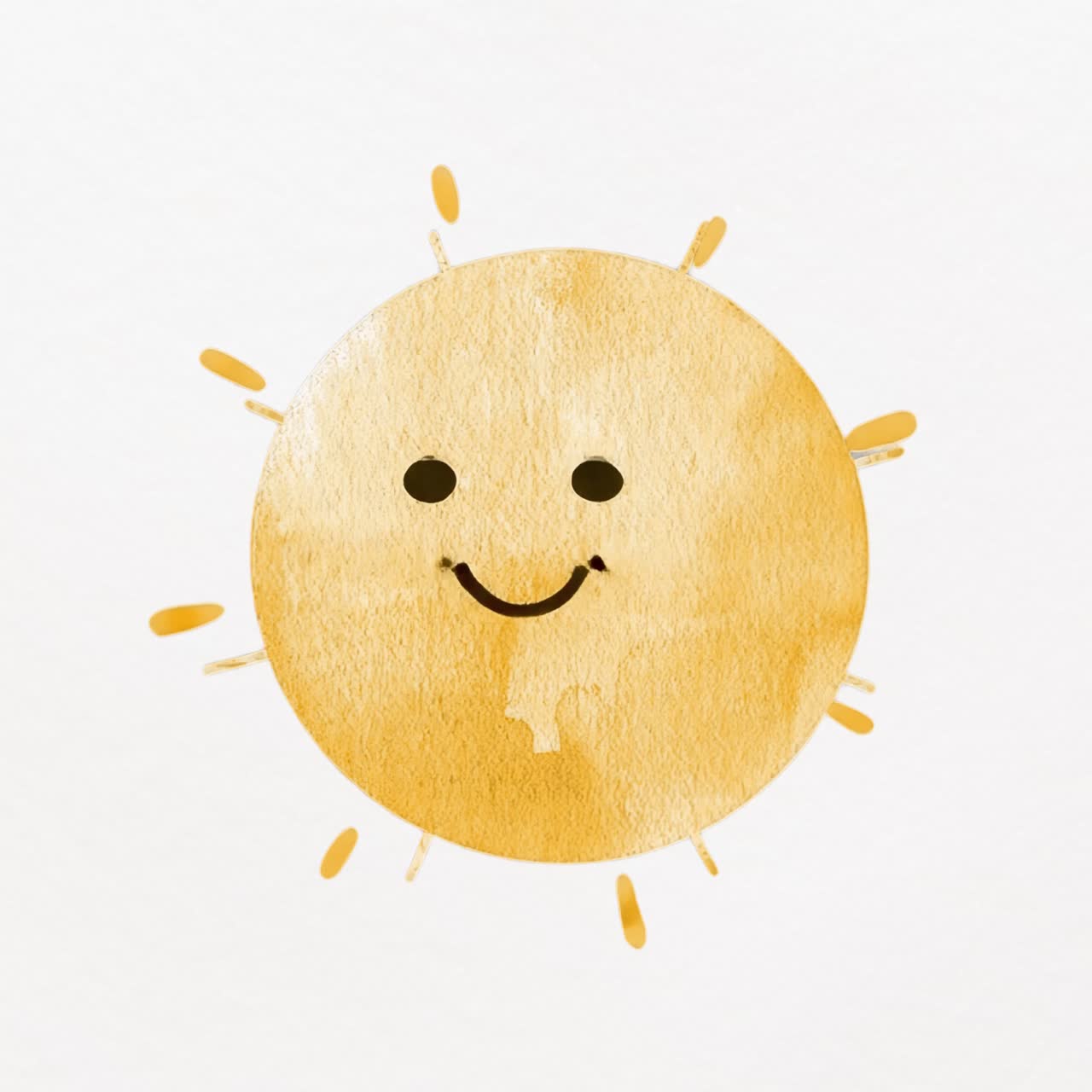 Smiling sun with watercolor texture animation isolated asset, transparent 4K video, alpha channel