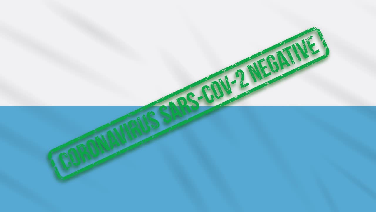 San Marino swaying flag with green stamp of freedom from coronavirus, loop