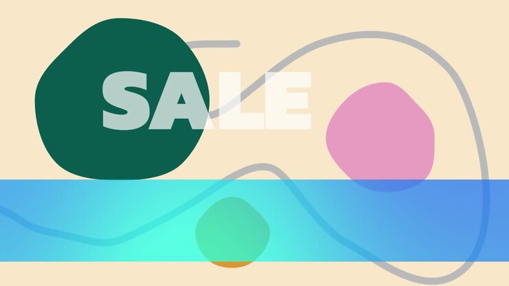 Animation of sale text over circles and shapes moving