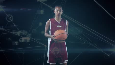 animation of network of connections over african american basketball player