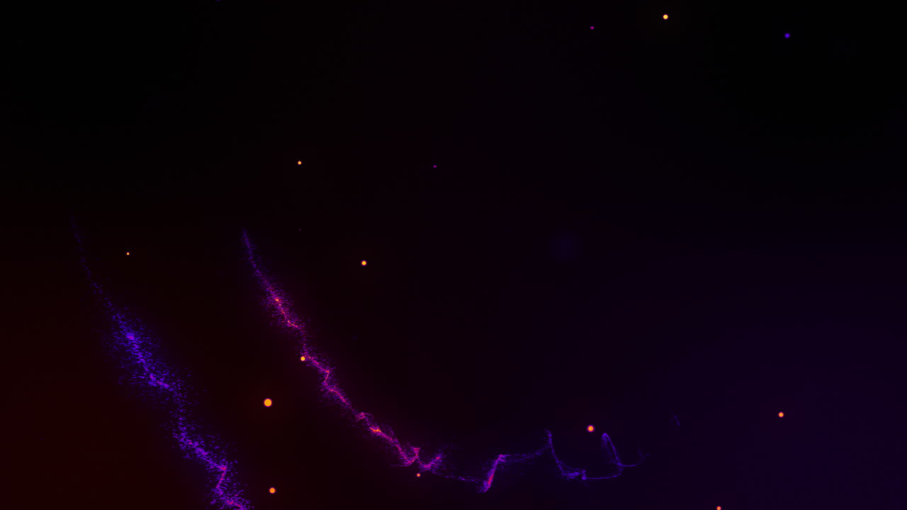 animación de rastros de luz rosada dando vueltas en fondo negro con manchas brillantes y círculos azules