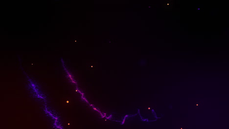 animación de rastros de luz rosada dando vueltas en fondo negro con manchas brillantes y círculos azules