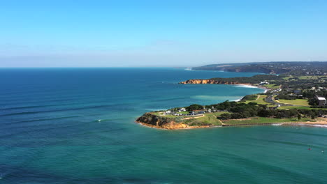 AERIAL-Around-Point-Danger,-Torquay-Australia-On-A-Sunny-Day