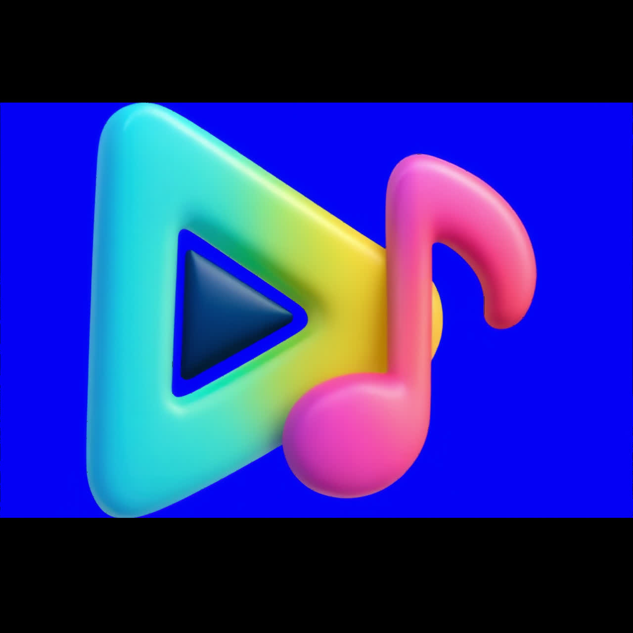 Colorful 3D music play icon animation isolated asset, transparent 4K video, alpha channel, ProRes