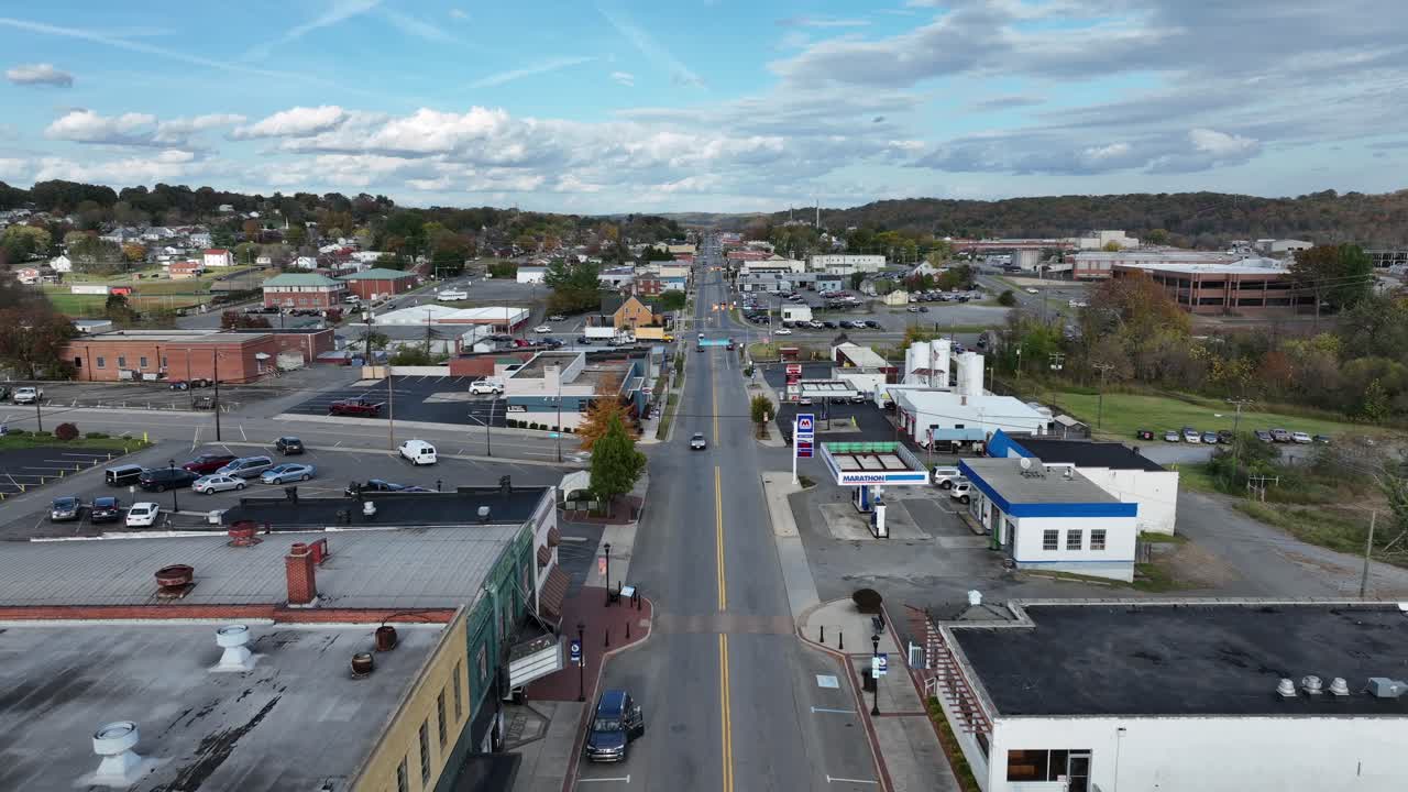 Aerial View of a Quaint Small Town in Autumn
