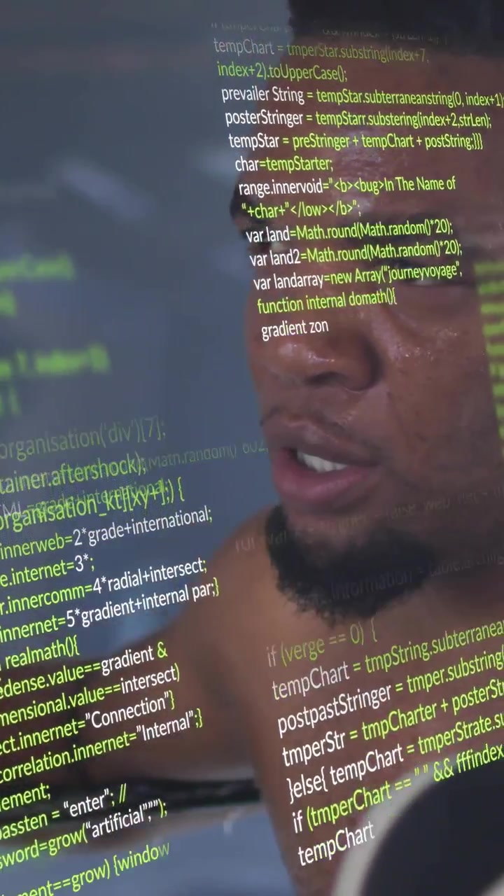 Vertical video: Male boxer leaning on rope panting sensor firing neon code face showing sports data