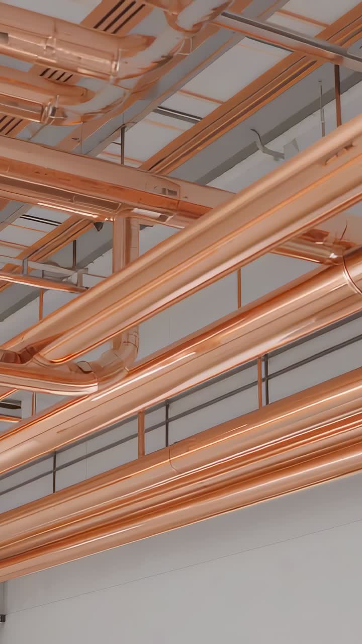 Video verticale: operatore che inclina la camera rivelando tubi di rame sotto il soffitto per l'ispezione