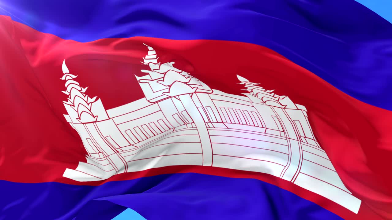 보디아 국기가 파란 하늘과 함께 느리게 바람에 흔들리고, 루프