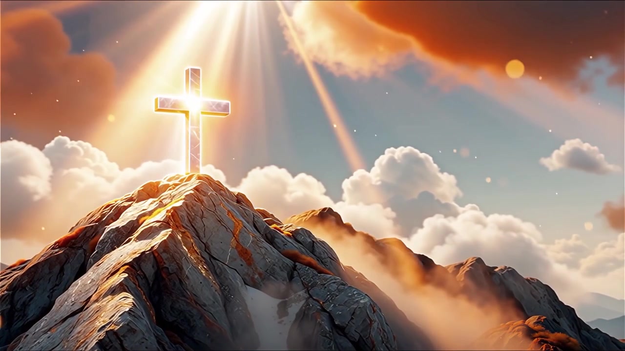 Croce Cristiana Luce Celestiale Sfondo per il Culto.