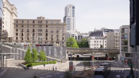 train over city traffic in the european quarter of brussels in belgium