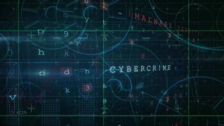 Animation of data processing over dark background