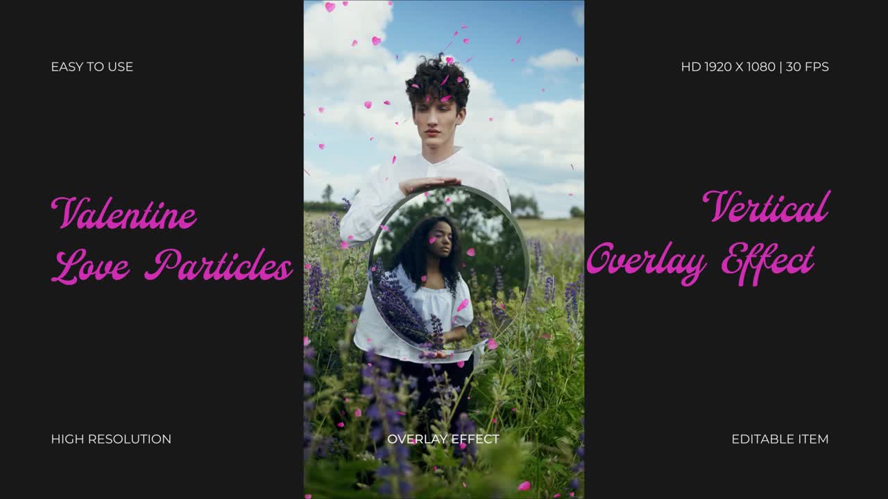 คู่รักโรแมนติกเฉลิมฉลองความรักพร้อมอนุภาคหัวใจสีชมพูร่วงหล่น