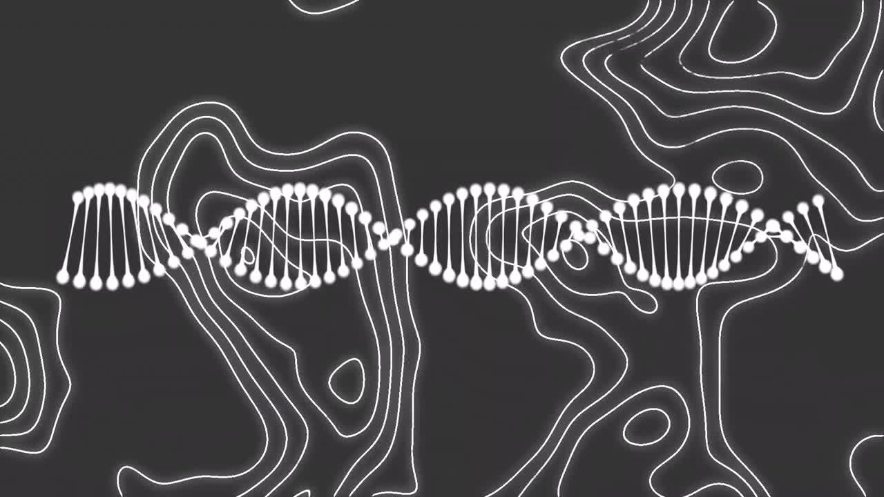 dna 가닥의 회전과 회색 배경에  ⁇ 색 선의 애니메이션