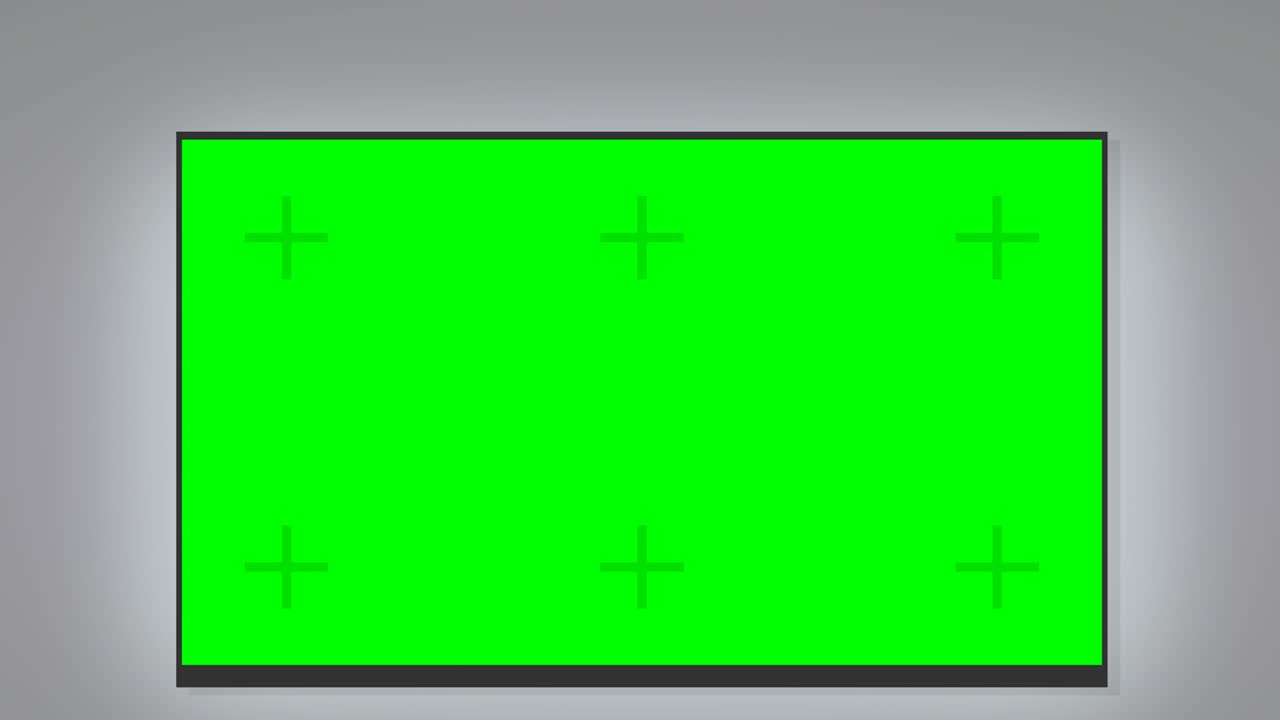 밤에 벽에 매달린 녹색 스크린 텔레비전 (평평한 디자인) 을 확대합니다.