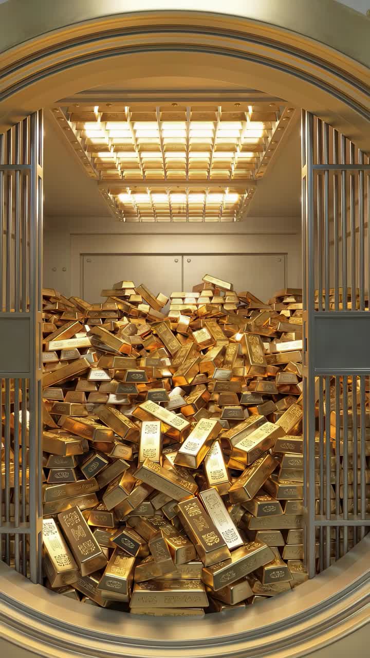 Lussuoso caveau bancario sicuro per tesori che custodisce ricchezze inimmaginabili.