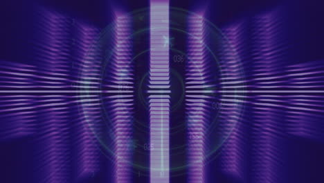 pulsating purple lines and circular patterns, futuristic technology animation in motion