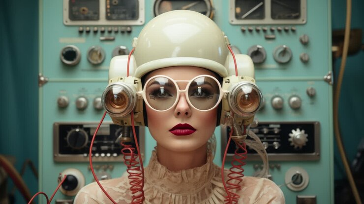 Cuffie tech da donna e visori VR futuristici realizzati con AI