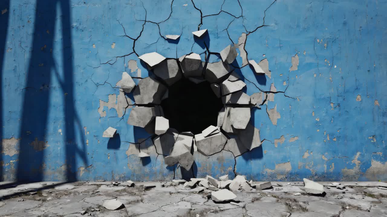 Broken Blue Concrete Wall
