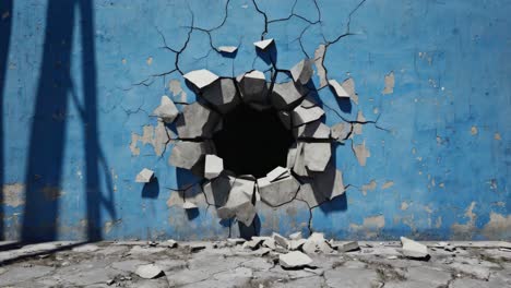 broken blue concrete wall