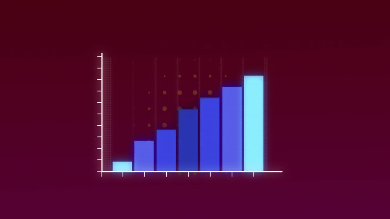Animation of statistics and financial data processing over red background