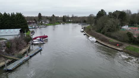 river thames in winter shepperton surrey uk drone aerial view