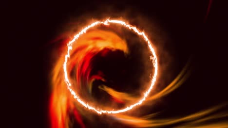 Animation-of-orange-smoke-over-burning-circle-on-black-background