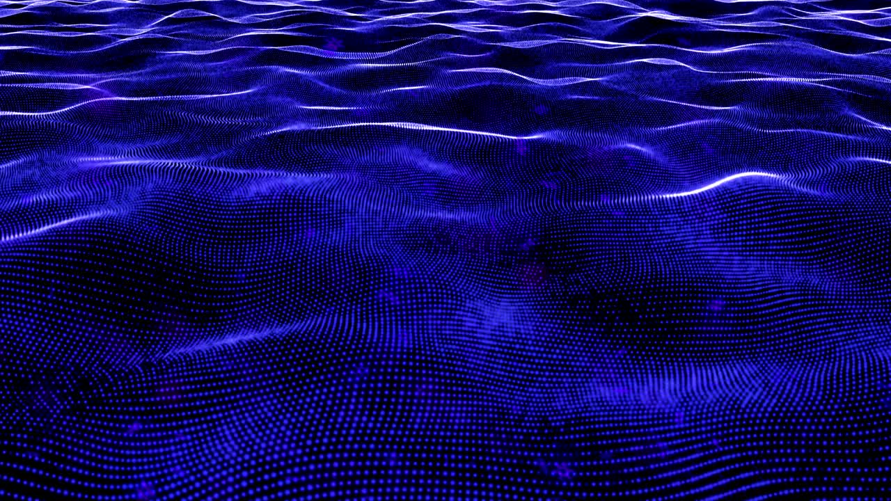 Abstract blue wave lines animation with particles on dark background