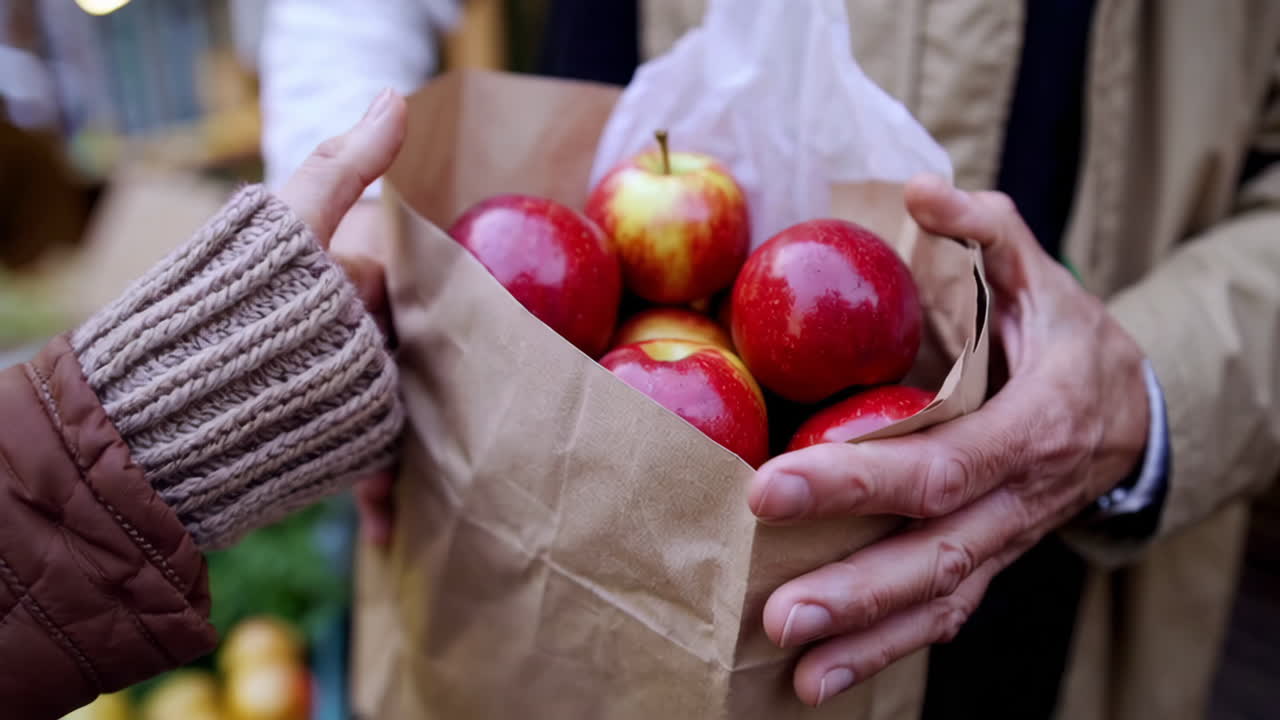 Person buying apples at a farmer's market