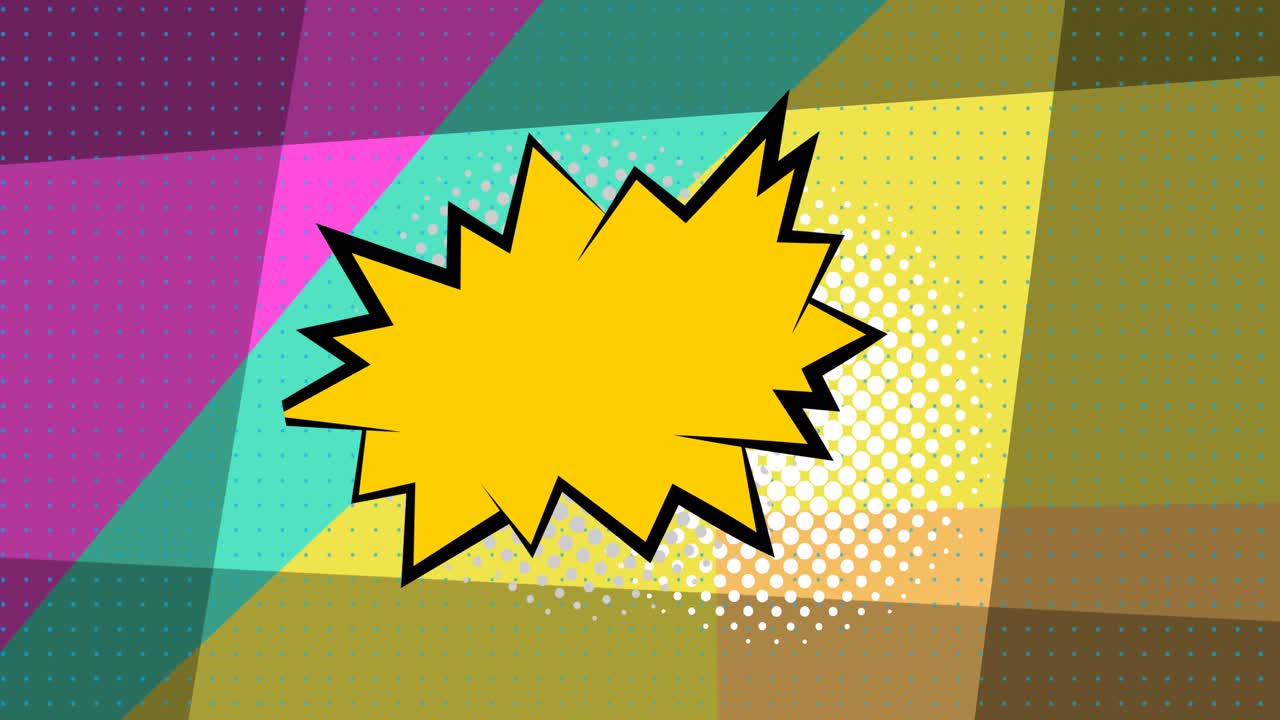 animación de una burbuja de habla sobre un fondo en movimiento de colores