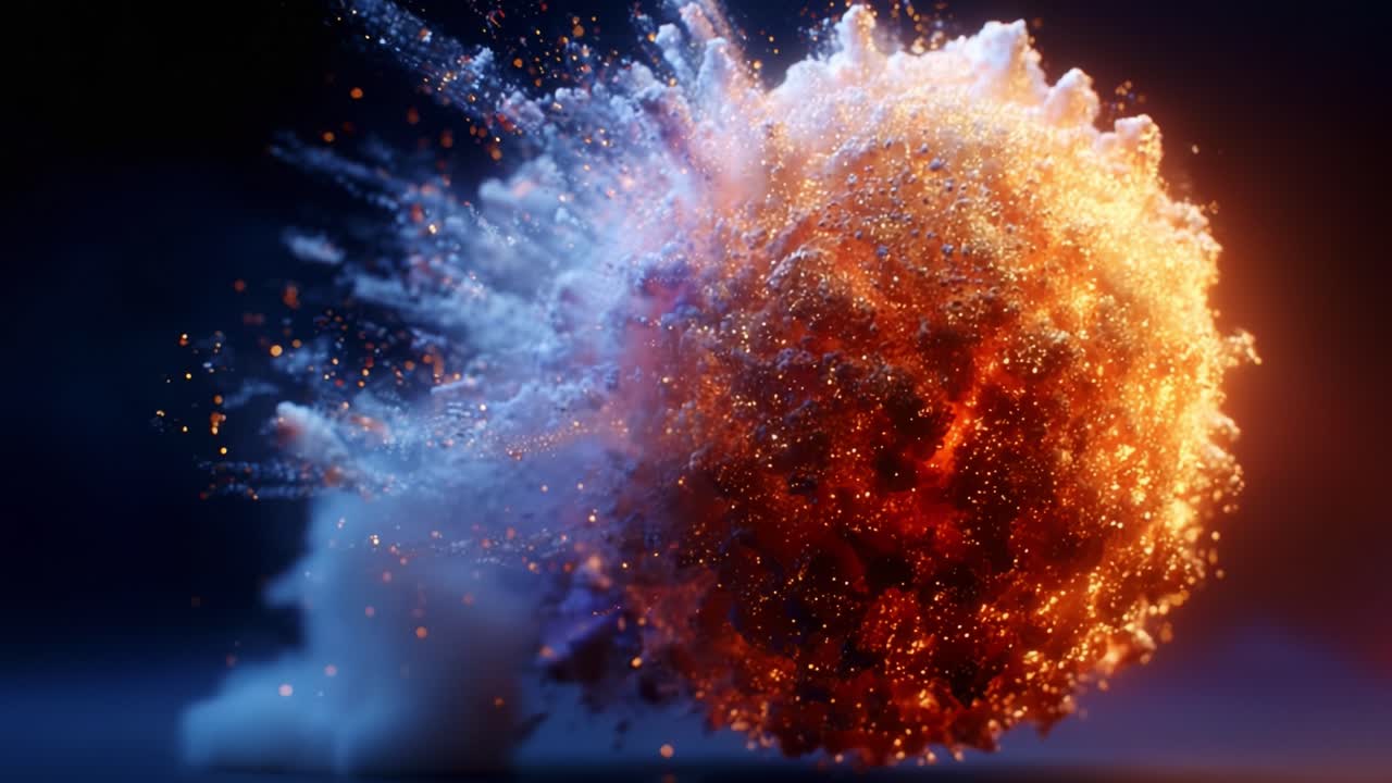 An Explosive Collision of Fire and Ice: A Stunning Visual Representation of a Dynamic Cosmic Interaction Captured in Two Frames of a Mesmerizing Video Sequence