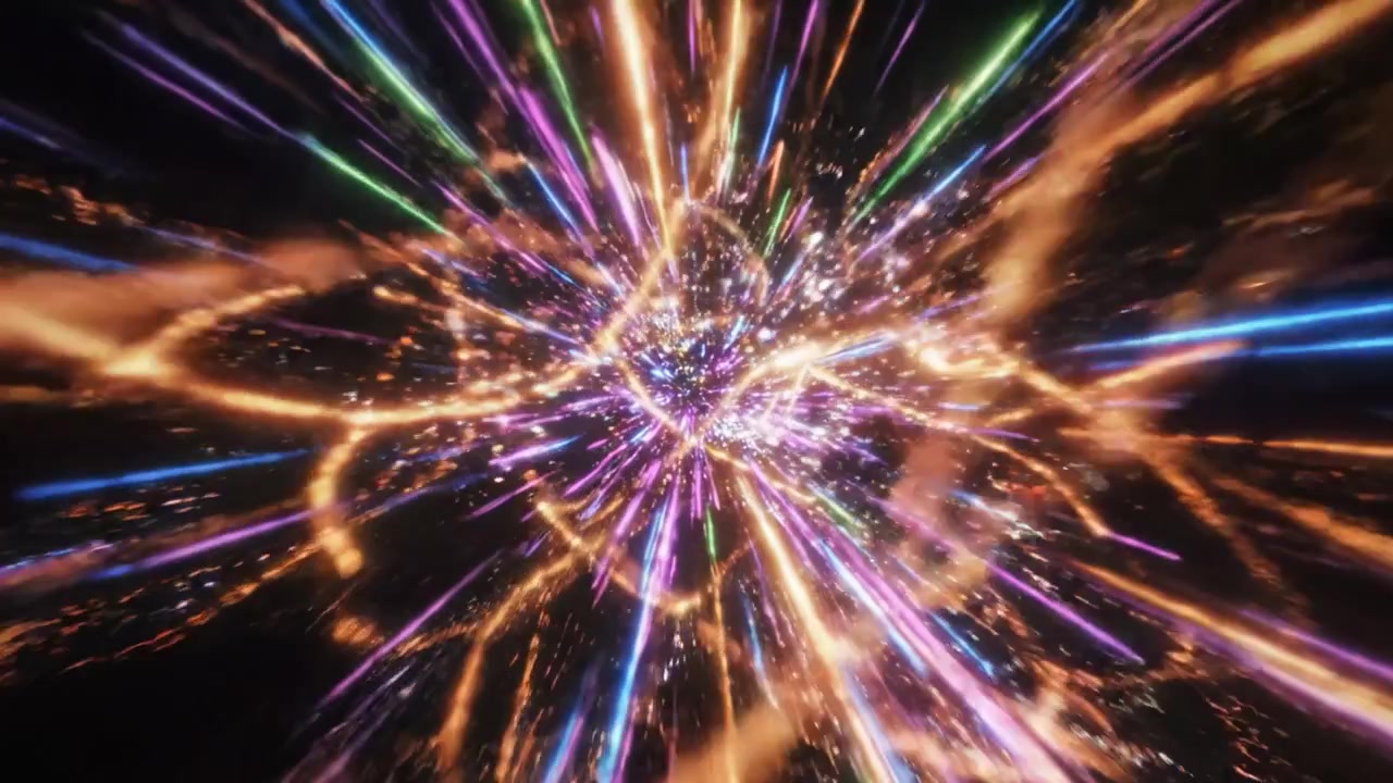A mesmerizing journey through a vibrant tunnel of swirling light, featuring dynamic hues of blue and pink radiating into a stunning cosmic expanse.
