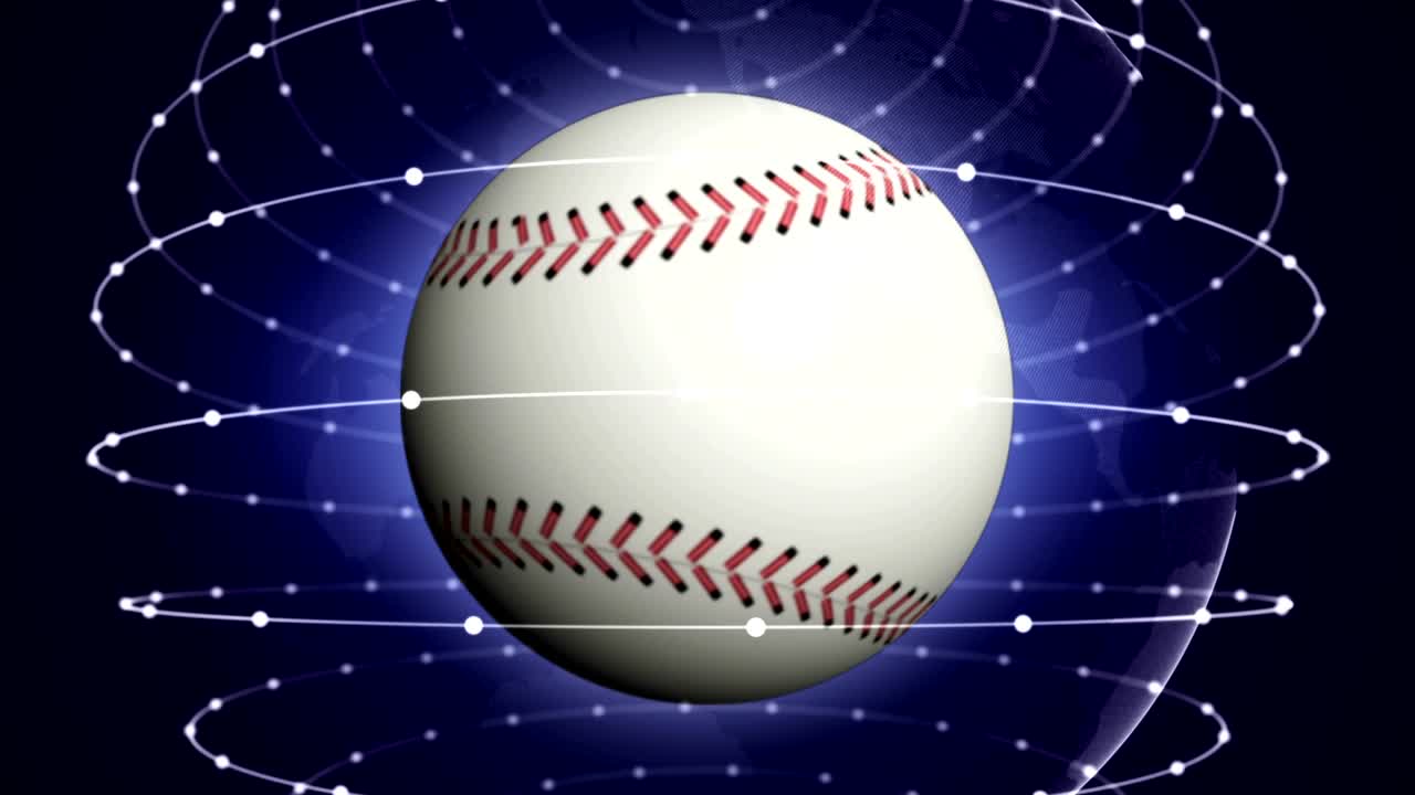 Animazione di anelli di palla da baseball, sfondo, rendering, con canale alfa, loop
