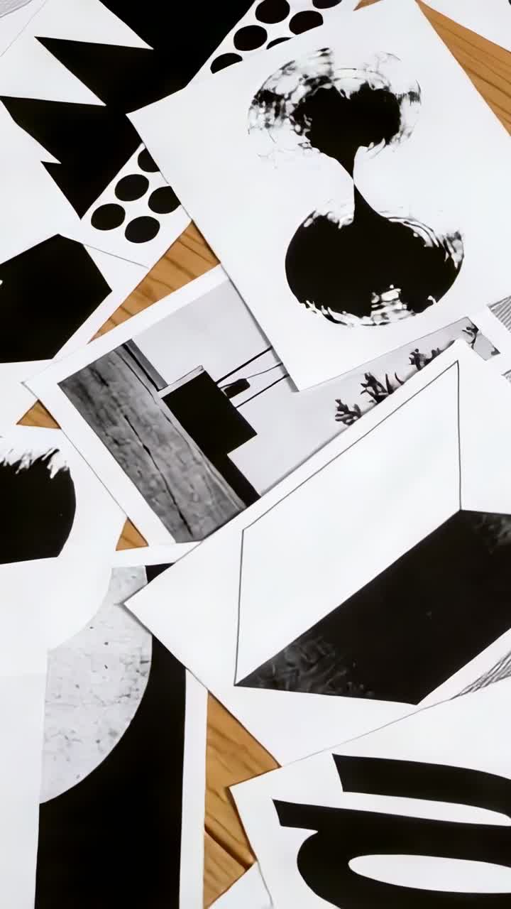 Overheadcamera zwenkt over houten tafel, onthult penseelstreken, typografie, bankafdruk voor ontwerp.