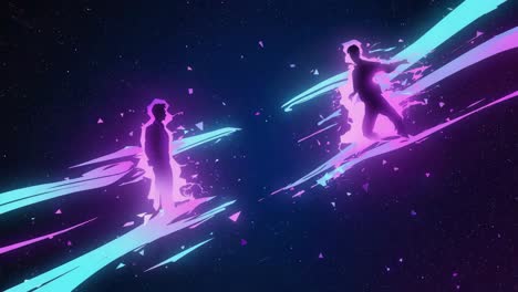 neon silhouettes in a cosmic glow