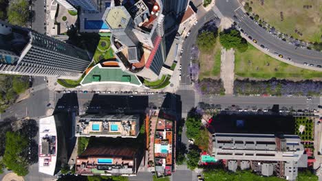 Top-down-drone-shot-of-Puerto-Madero-in-Buenos-Aires,-Argentina-on-a-sunny-day