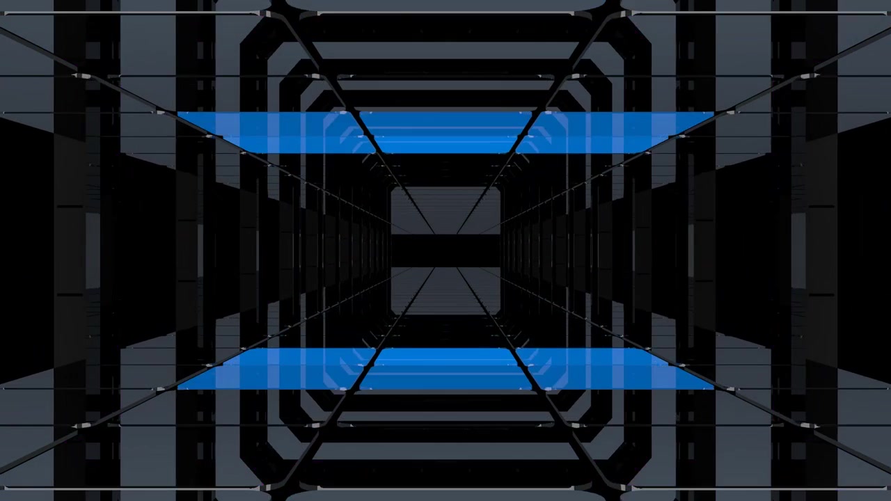 Abstract Digital Tunnel with Pulsing Blue Light Effects