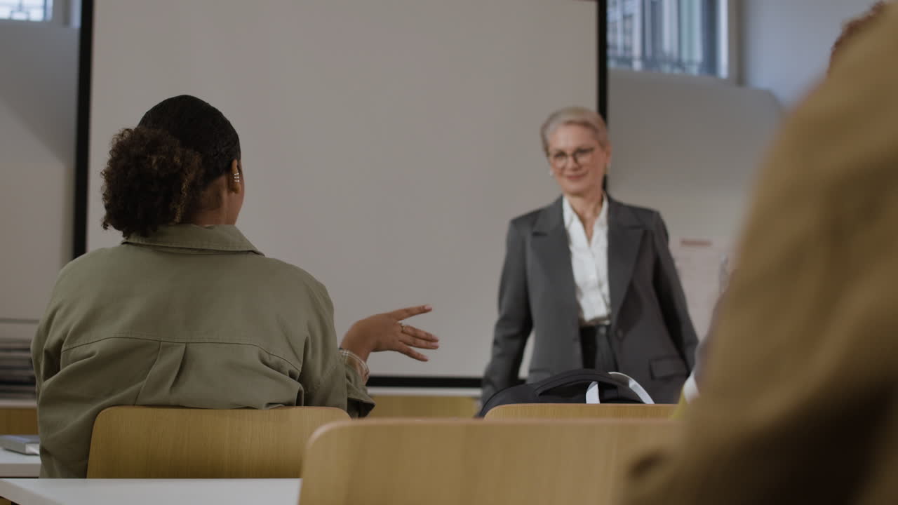Classroom lecture with professor and students