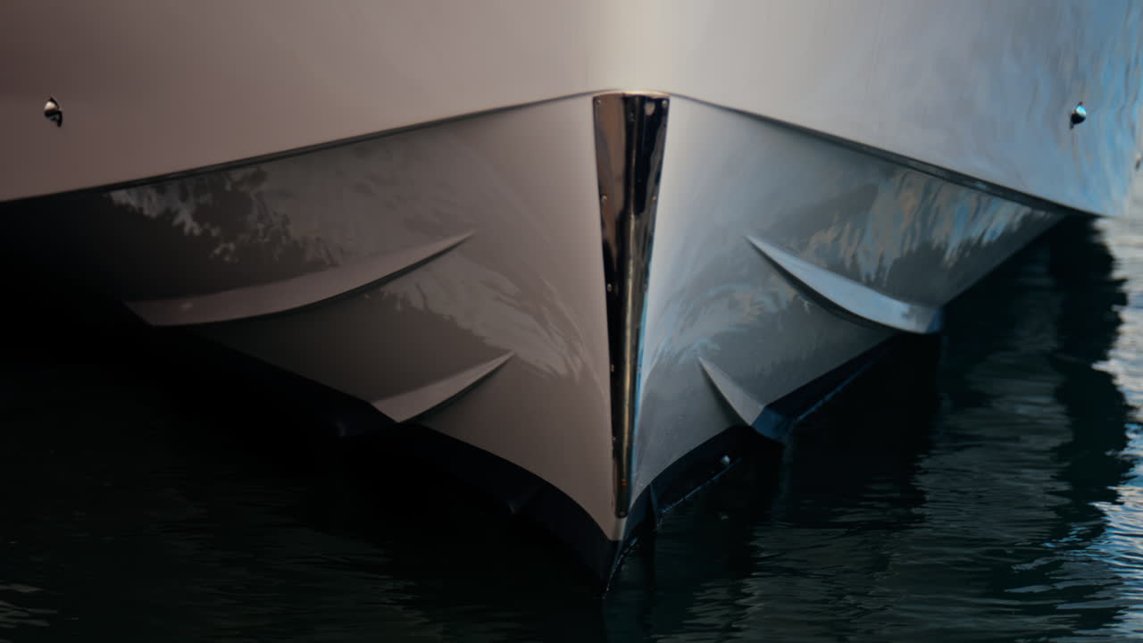 Close up of a boat docked in Port Vauban in Antibes, France in the evening