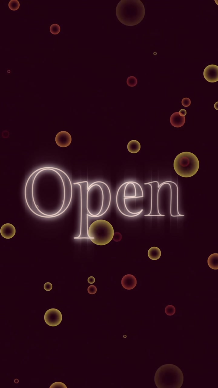 Animation of open text over circles on black background